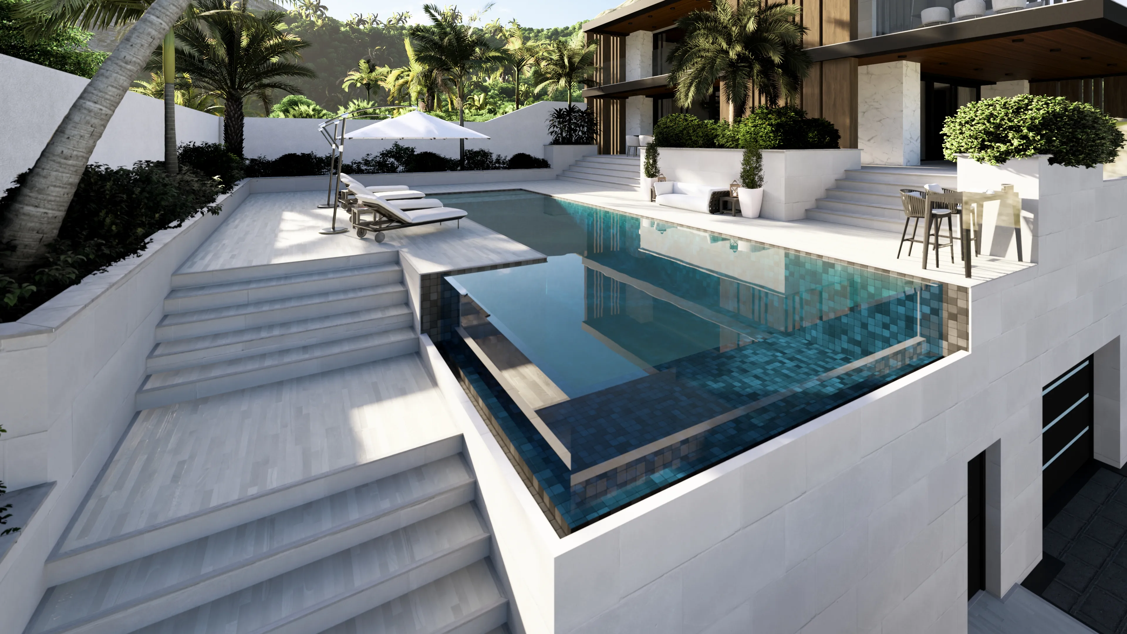 Render exterior piscina y jardín