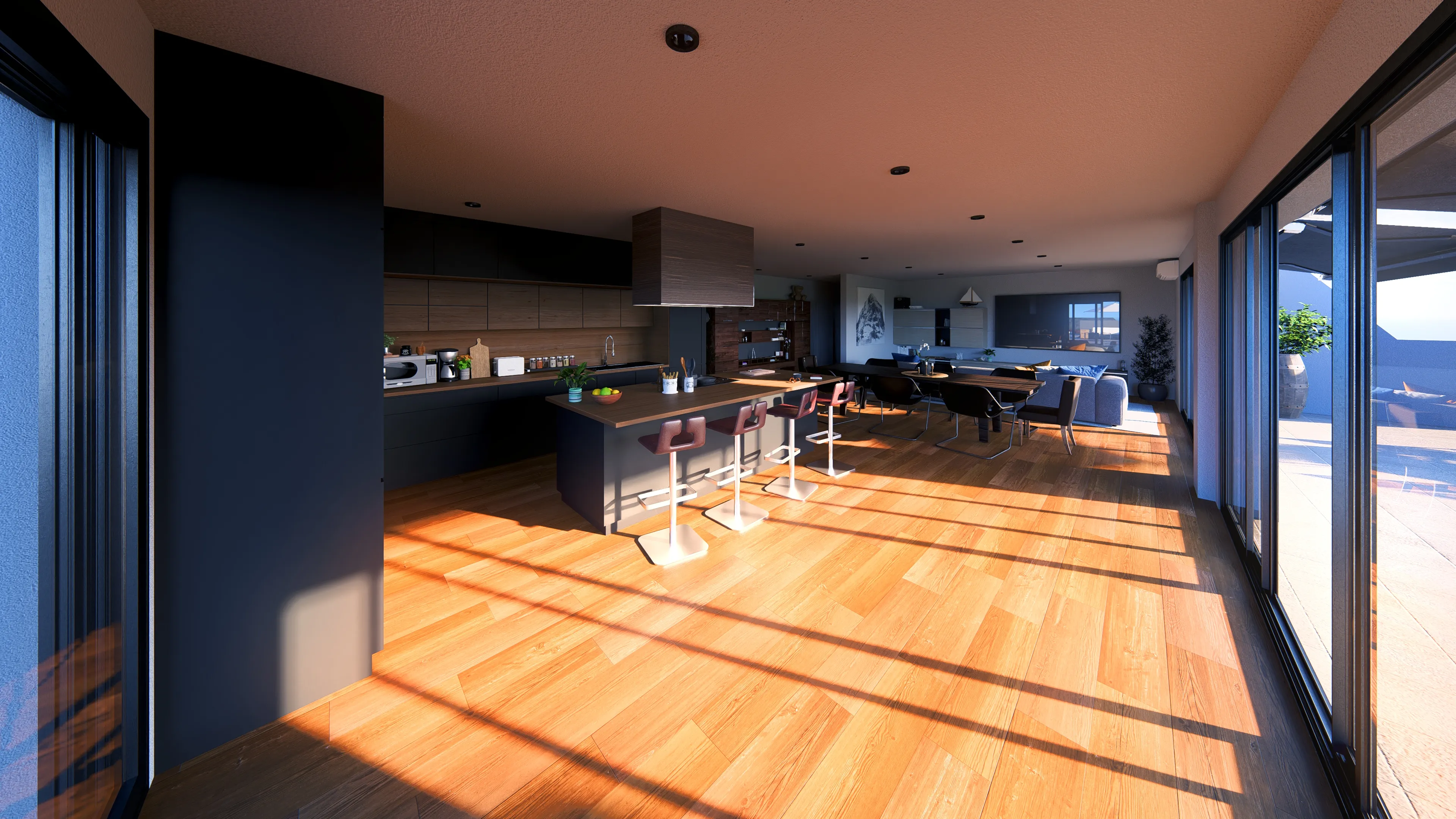 Render interior sala de estar
